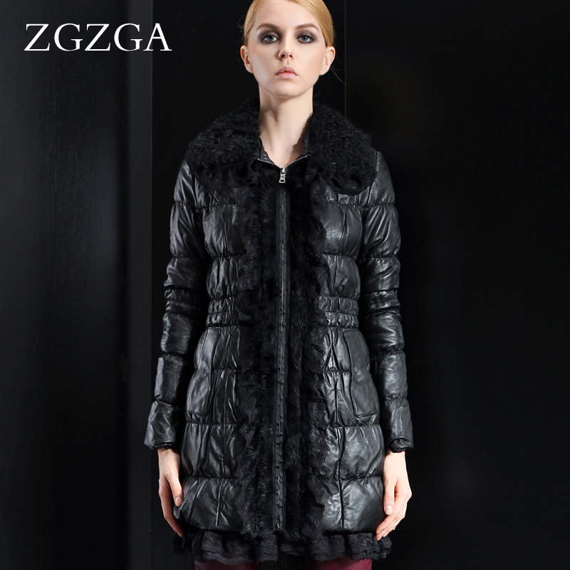 free shipping  berber fleece lace sheepskin genuine leather clothing women's long design slim outerwear