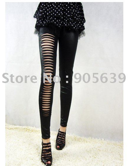 free shipping best selling summer  clothes single side split nine legging women's fashion copy leather pants