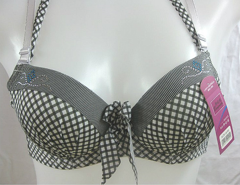 Free shipping Big a cup mm single-bra double shoulder strap bra fashion plaid underwear