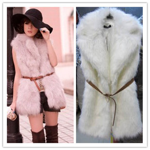 Free shipping-Big collar white long faux vest medium-long fur coat