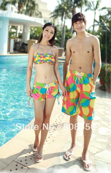 Free Shipping big colorful dot couple beach pants women/men  trousers beach style lovers in stock