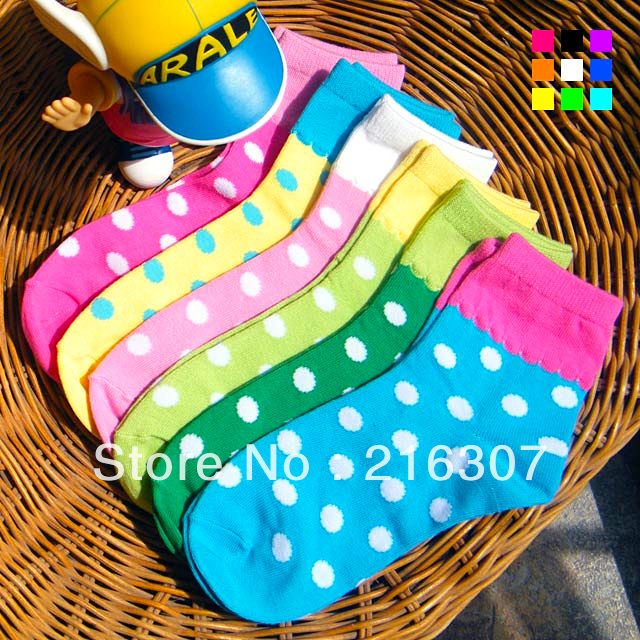 Free Shipping big dot candy color block decoration socks