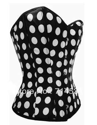 Free Shipping ! Black And White Dot Satin Corset Red Bustier Ladyies' Sexy Lingerie/Brocade/Bustier/Corset/Lingerie S025