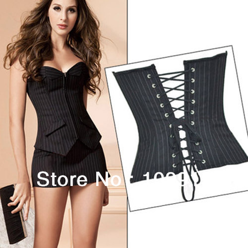 Free Shipping Black Boned Sexy Corset Top Strapless Costume Bustier Lace-up Back Size M-XXL ZY004