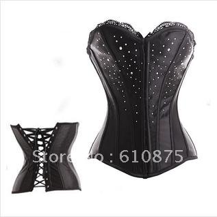 Free shipping+ Black bright drill the cheap corset recommend sexy lingerie,corset lingeriesex corset. S,M,L,XL ,XXL NEW2012