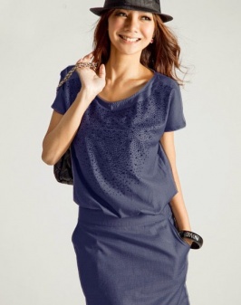 Free shipping Black Diamond Embellished Short Sleeve Dress Blue Y10012003-1 us