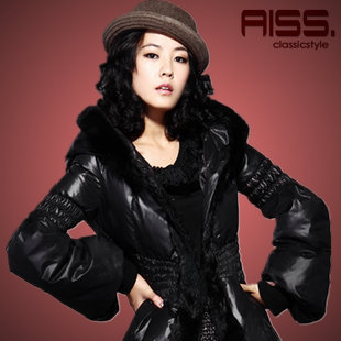 Free shipping Black fur collar long design slim down coat overcoat outerwear