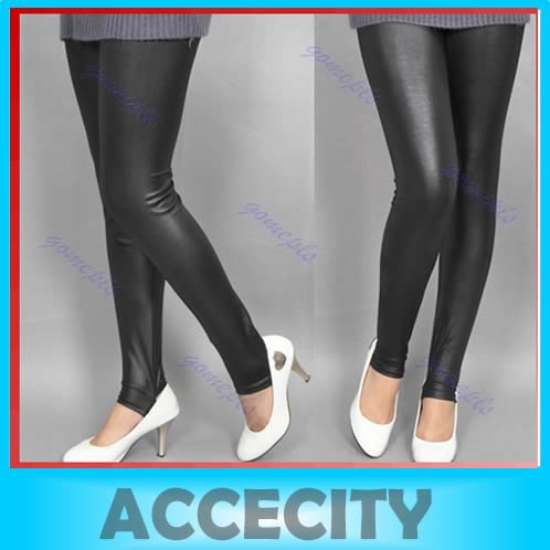 Free shipping Black Leather Tregging Ladies' Leggings imitation leather leggings pants