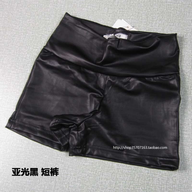 Free shipping Black matt shorts faux leather pants shorts boot cut jeans