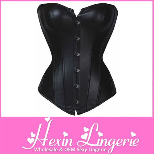 Free Shipping !! Black Sexy Leather corset