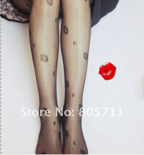 Free Shipping  Black Sexy Lips Print  Women's Pantyhose Tights Leggings Clothing