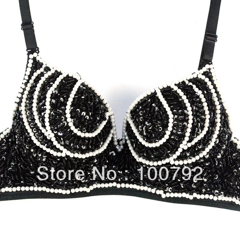 Free shipping Black silver Circle streak stripe Sequin paillette bra,sequin studded punk rock bra,sexy stripper wear,night club