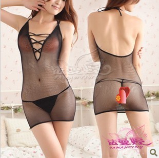 free shipping Black stripe spaghetti strap net transparent bodysuit grid fishnet stockings women's temptation sexy underwear