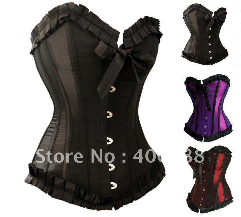 free shipping !! BLACK Taffeta Overbust Corset Magenta body lift shaper Sexy Lingerie wholesale retail