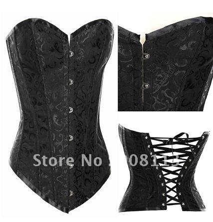 Free shipping! BLACK Taffeta Overbust Corset Magenta body lift shaper Sexy Lingerie wholesale retail