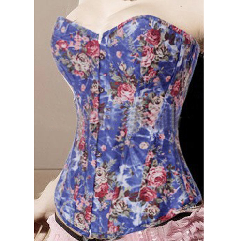 free shipping Black Vintage Floral Demin Corset Flowers Lace up Jean Basque Sexy Costume S-2XL  S340