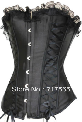 Free shipping!! Black with Black lace overbust corset - 7055black