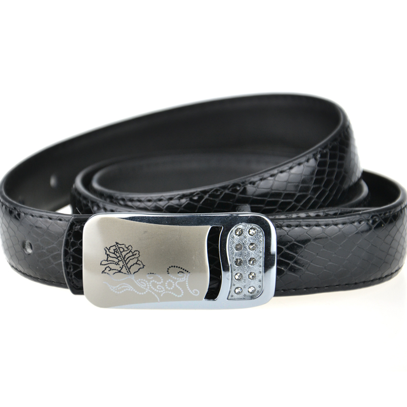 Free shipping black women genuine leather belt,  cow cattle leather belt with buckle