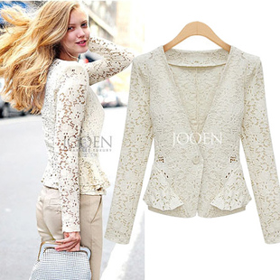 Free shipping, blazer lace blazer collarless long-sleeve small suit jacket female fashion slim top outerwear