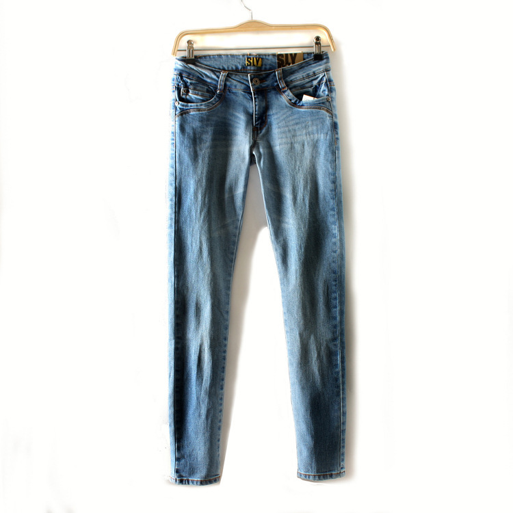 Free shipping Blue cat's whisker scratched womens vintage mid  waisted jeans  show thin woman bound feet m2001