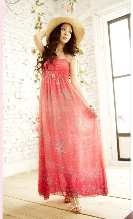 Free shipping Bohemian Latest style Color Printing Spaghetti Strap dresses / 2 color