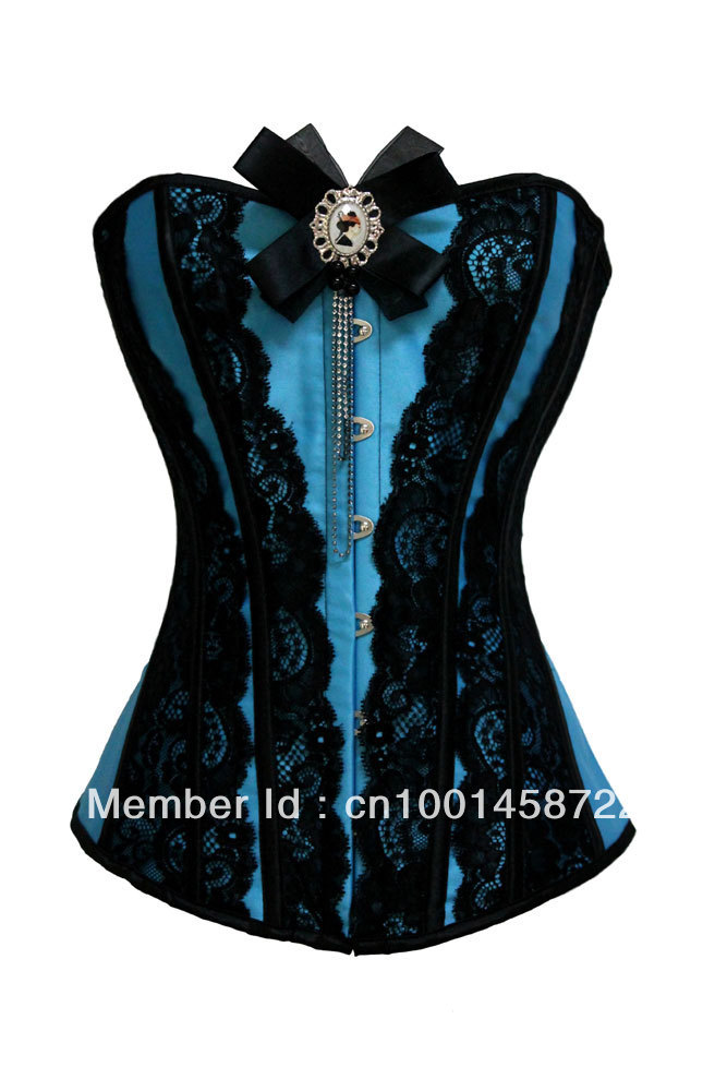 Free Shipping Bowknot Gothic Eyelash Lace  Vintage Buckle Over-bust Noble Corset