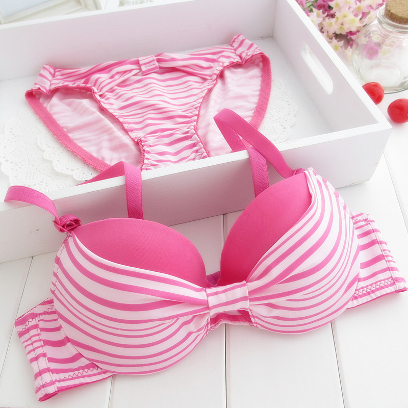 free shipping! Bra set stripe bow bra push up women's underwear bra set