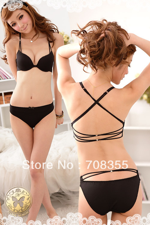 Free shipping~ bra suit sexy hang neck lovely romantic three-dimensional flowers underwear suit