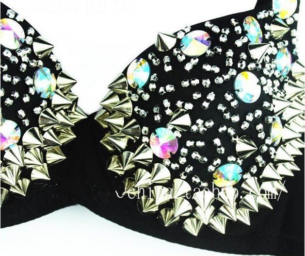 FREE SHIPPING Bra Women Party Disco All-over Spike Stud Bra Metallic Punk Dance Bra  Wholesale 20pcs/lot