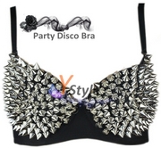 FREE SHIPPING Bra Women Party Disco All-over Spike Stud Design Bra Metallic Punk Dance Bra Best Quality