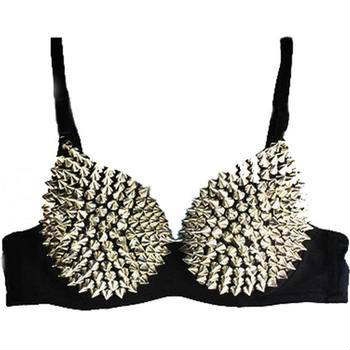 FREE SHIPPING Bra Women Party Disco All-over Spike Stud Design Bra Metallic Punk Dance Bra Best Quality