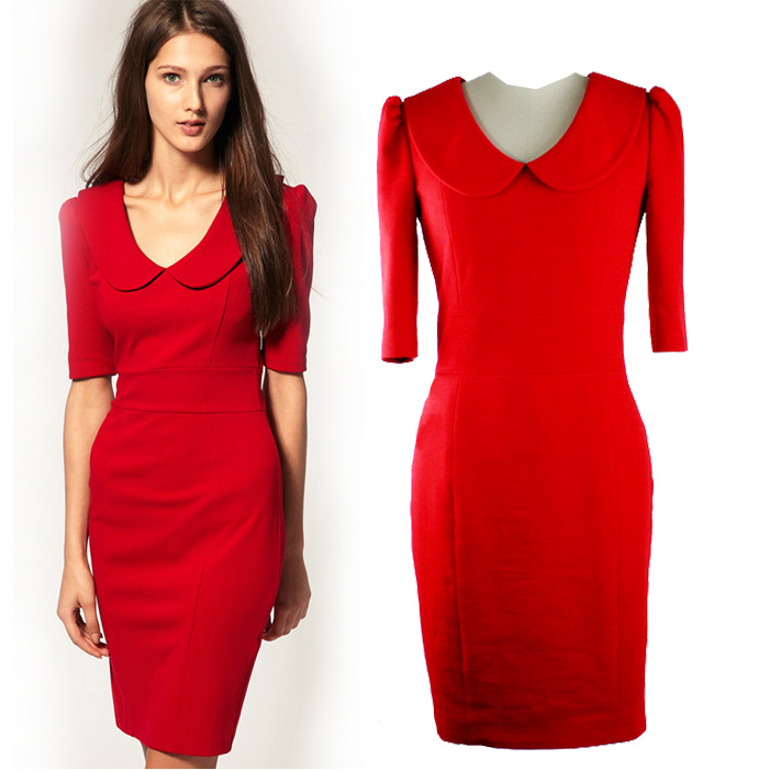 FREE SHIPPING BRAND NEW Hot Fashion Women  SLIM DOLL-NECK 3/4 SLEEVE DRESS 2 Color dress