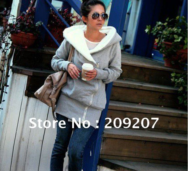 Free Shipping Brand New Korean Women's Hooded Cotton Jacket Wild Thick Warm Coat Cotton Gray 1pc/lot Drop Shipping