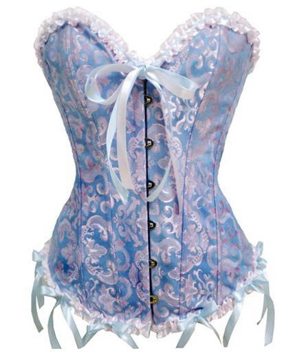 Free Shipping Brand New Satin Boned Lace up Back Corset Hot Sale Sexy Lingerie Top Floral Bustier With G-string