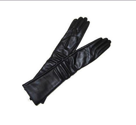 free shipping brand new women's  50CM sheepskin long black leather gloves