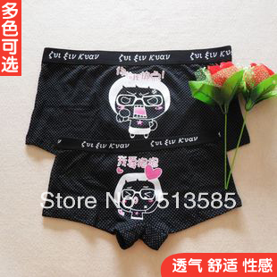 free shipping Breathable cotton lovers panties cartoon low-waist modal panties trigonometric female male boxer shorts