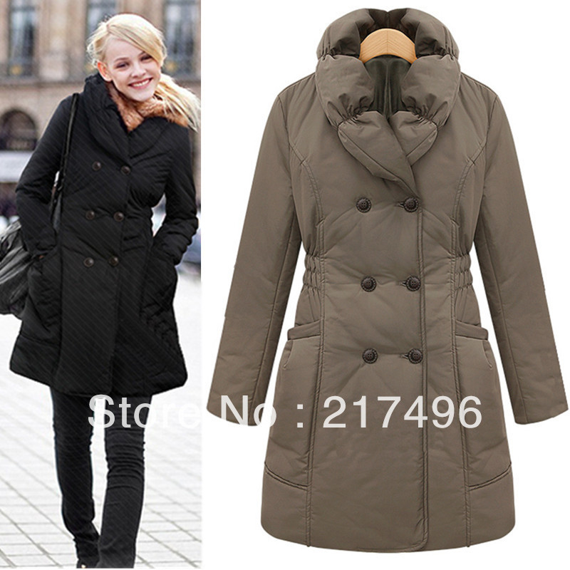 free shipping  bud collar warm double-breasted long  cotton Down & Parkas  women's clothing wholesale