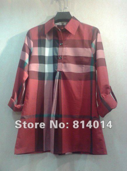 Free shipping Bur berrynew fashion plaid women shirt , women long sleeve shirt , turn-down collar women T-shirt  #041-A2