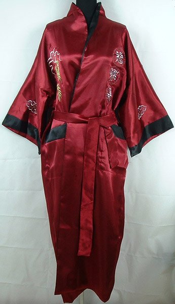 Free Shipping Burgundy Reversible Two-face Women's Satin Robe Kimono Gown Dragon One Size S-30