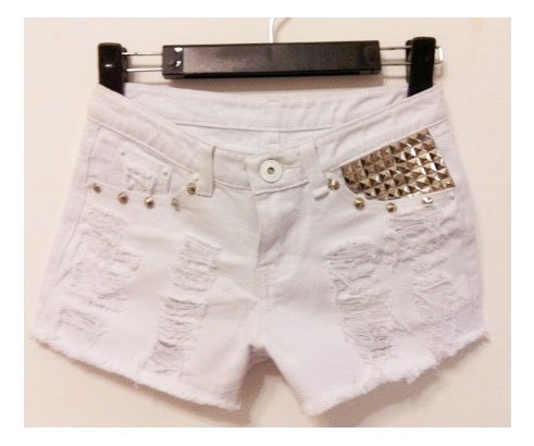 Free Shipping Burr tassel shabby rivet denim shorts  FM120299