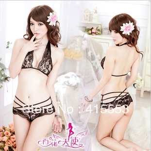 Free shipping burst milk sexy lingerie bikini suit transparent lace print underwear