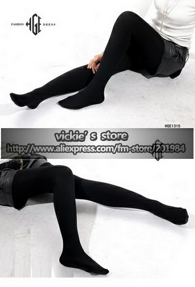 Free shipping by China post! Fleeced opaque BLACK tights with feet lady's pantyhose leg warmer