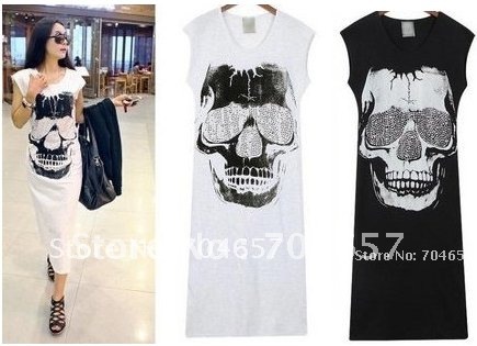 Free Shipping by CPAM- Rock heavy metal rivet diamond skull sleeveless full dress one-piece dress