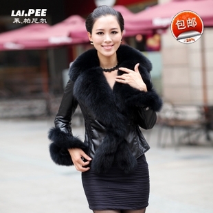 Free shipping by DHL !! 2013 winter leather genuine fur coat fox fur short design genuine leather jacket coat , hot selling