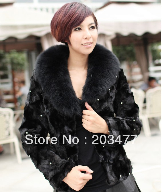 Free Shipping by DHL EMS 1pc/lot 100% new mink coat with one color design with big collar with retail