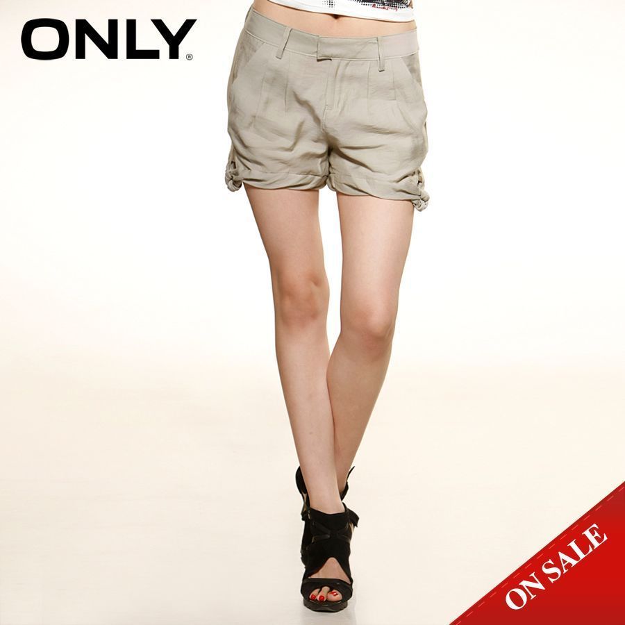 Free shipping by EMS Only tencel tuck cutout thin shorts lo khaki 111215007133