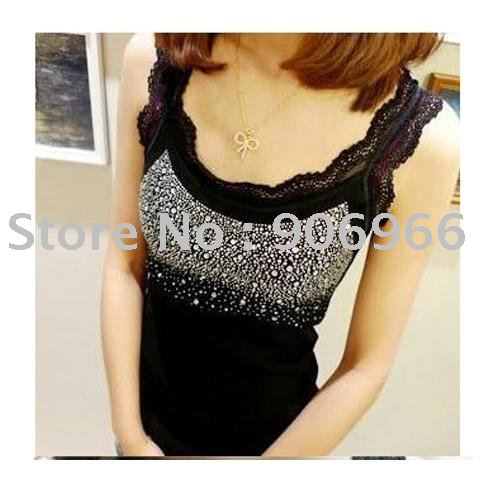 Free Shipping/Camisole / sexy was thin diamond / lace thread / rendering Vest - Black