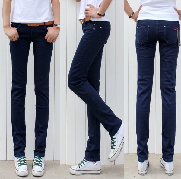 Free shipping Candy color skinny pants jeans women's trousers high elastic pants slim butt-lifting navy blue