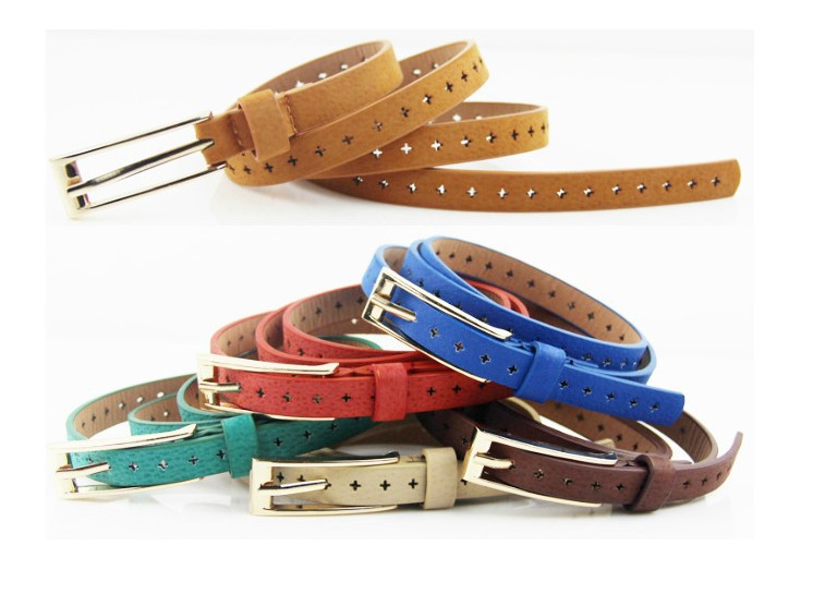 Free Shipping Candy color thin belt pu leather belt hot sale summer jeans waist belt