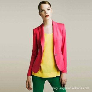 Free shipping Candy Color Womens One Button Lapel Casual Suits Blazer Jacket Outerwear Coats 1-055